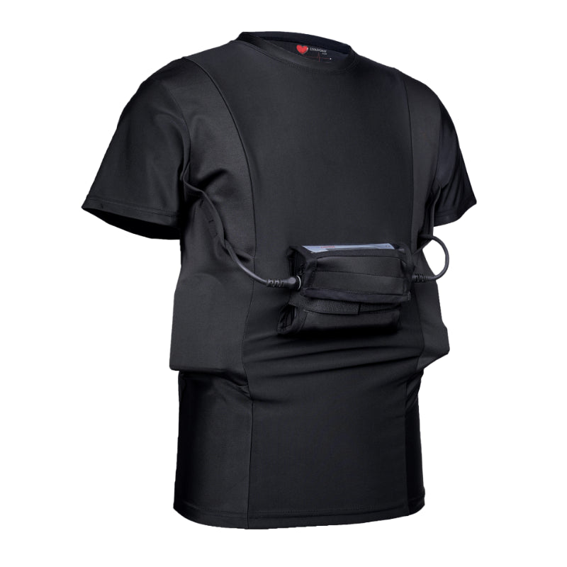 Black HeartWare LVAD shirt for men designed for controller and battery storage