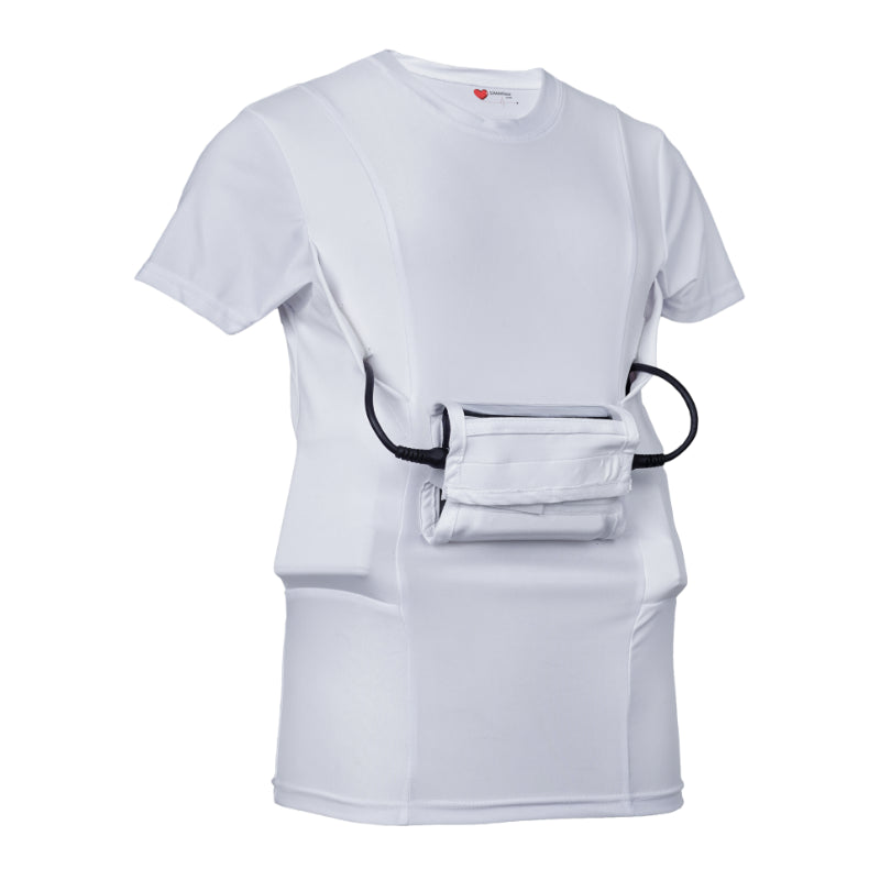 Men’s HeartWare LVAD white shirt with discreet battery and controller storage