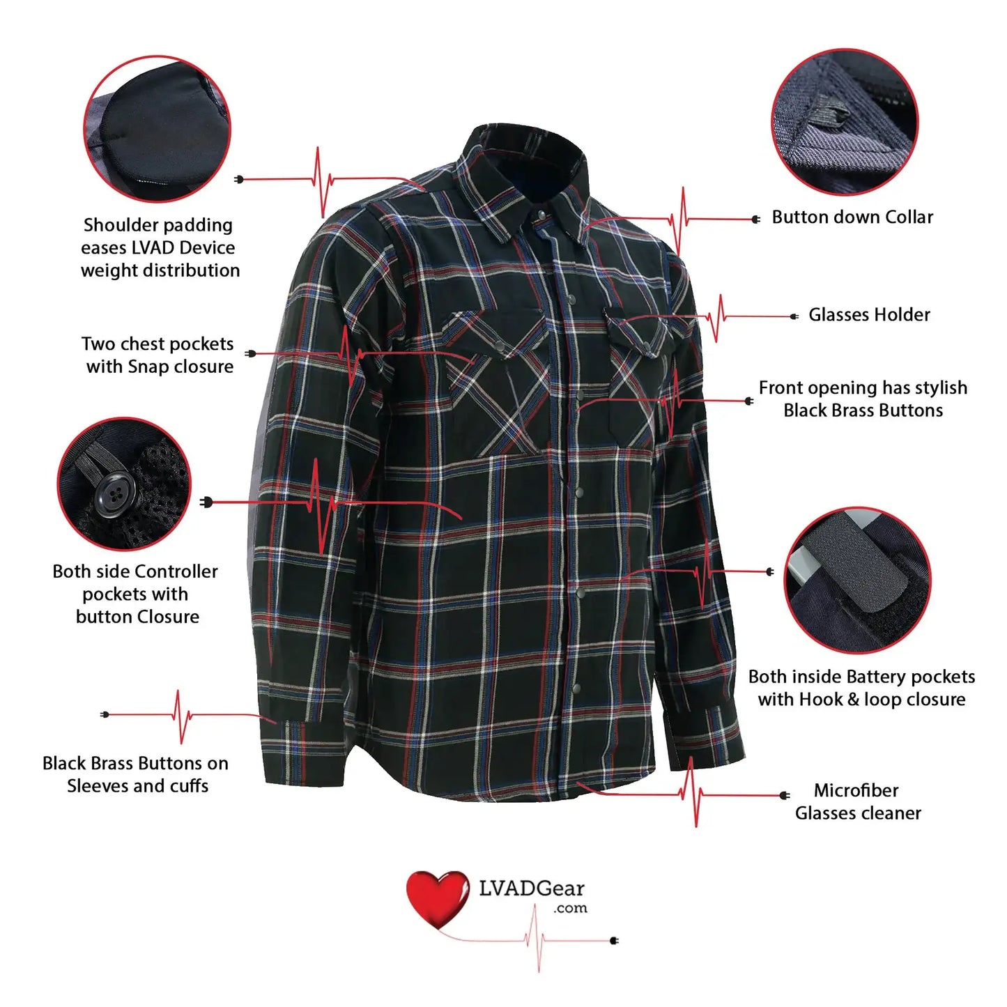 LVAD Men’s Flannel Shirt Black, Red & Blue