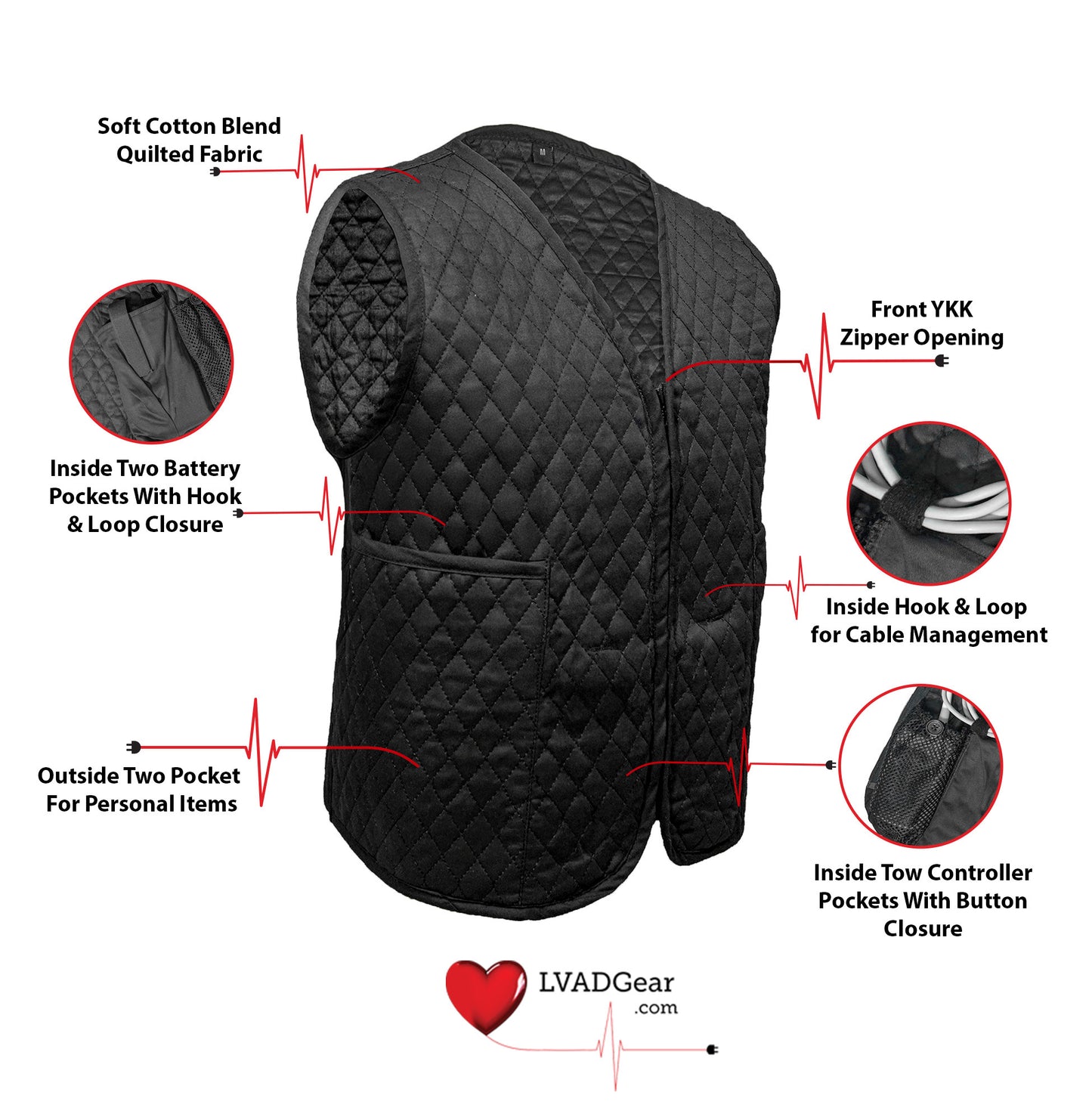 LVAD Women Black Quilted Vest