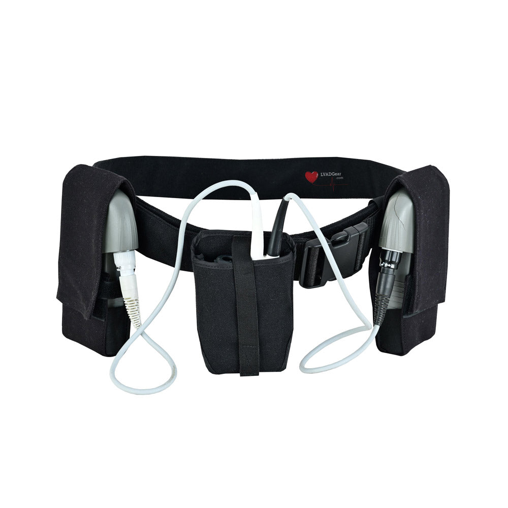 LVAD Workout Belt for HeartMate devices with adjustable strap, breathable fabric, secure pockets, and quick-release buckle.