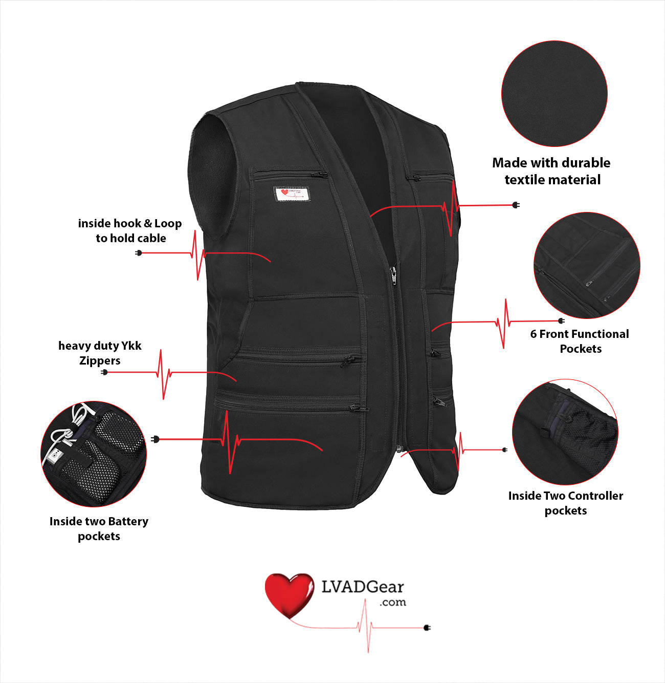 LVAD HeartMate Men’s Textile Vest – Black