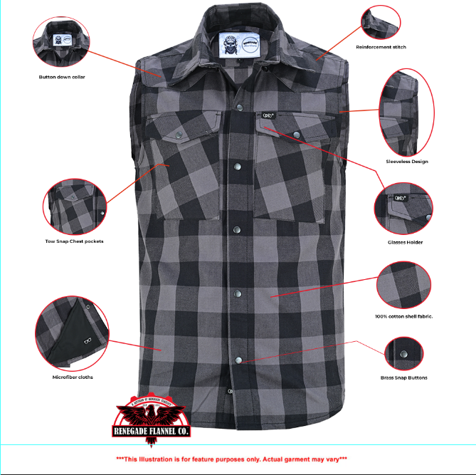 Men’s Gray Black Sleeveless Flannel