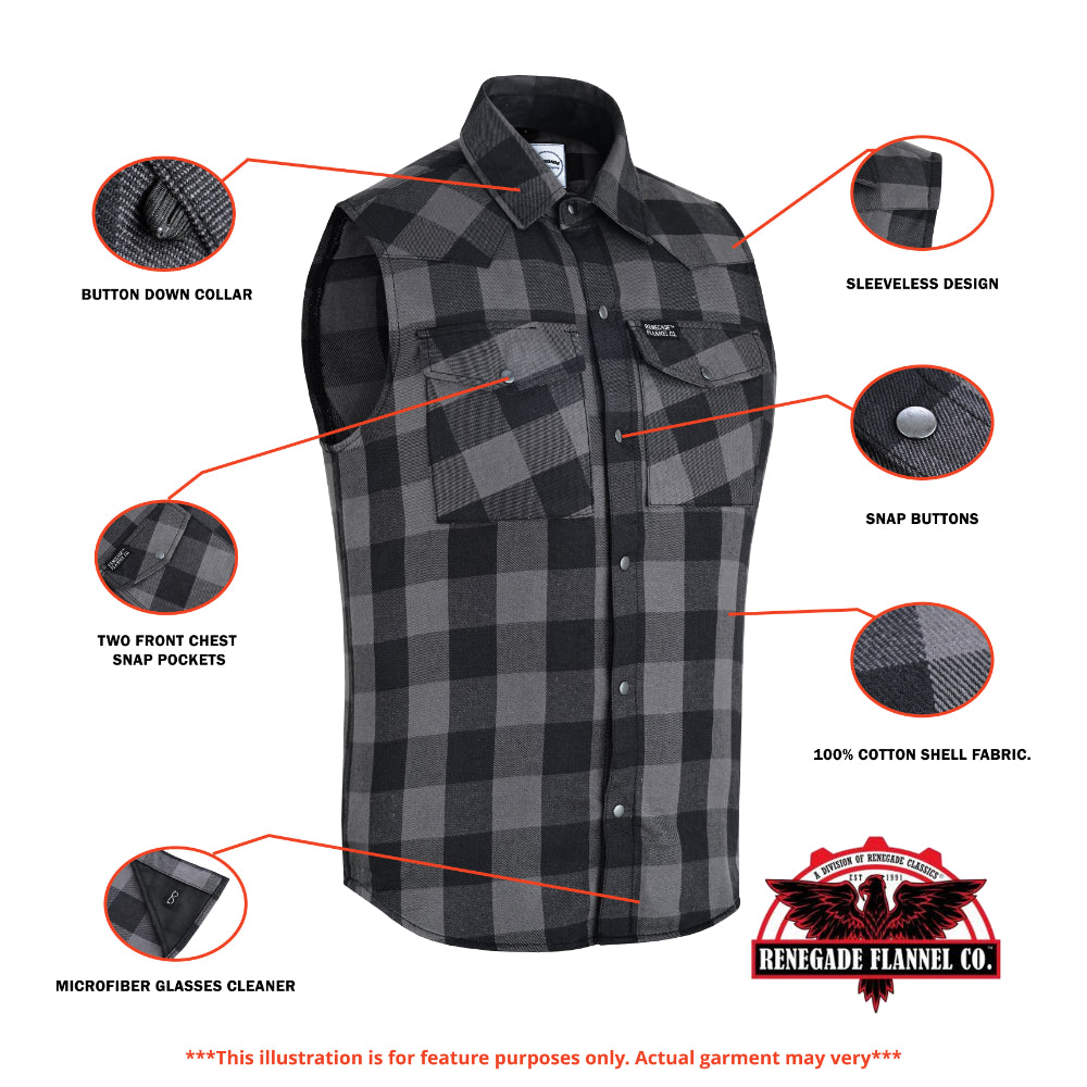 Men’s Gray Black Sleeveless Flannel