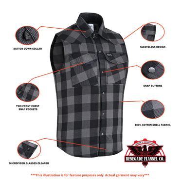 Men’s Gray Black Sleeveless Flannel - LVAD Gear