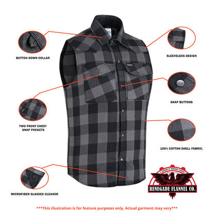 Men’s Gray Black Sleeveless Flannel