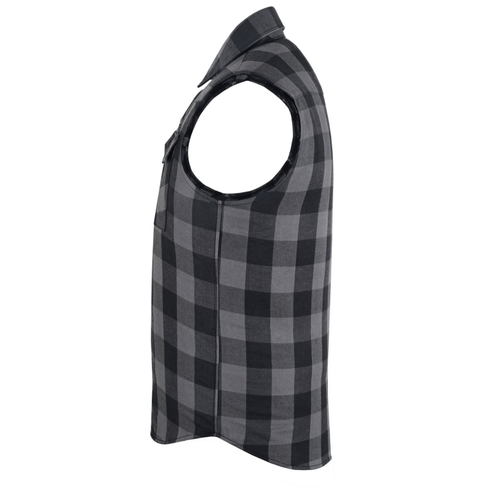 Men’s Gray Black Sleeveless Flannel