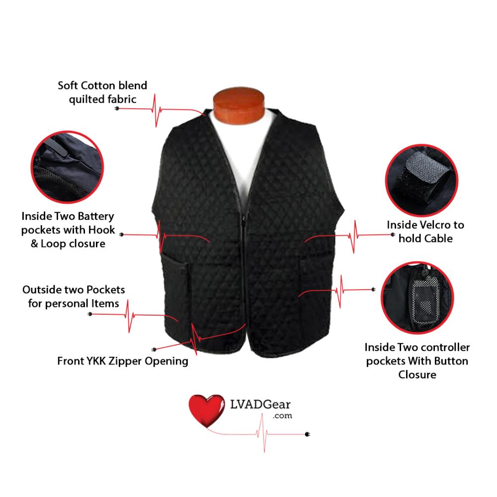 LVAD Women Black Quilted Vest