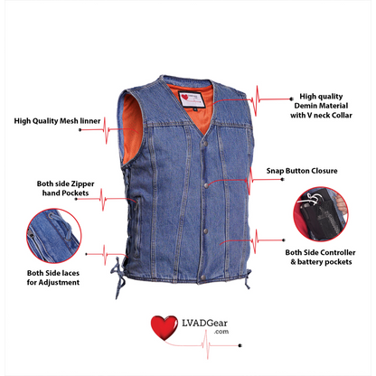 Men's LVAD HEARTMATE Blue Denim Vest