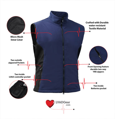 LVAD Heartmate Men’s Textile Vest – Blue & Black