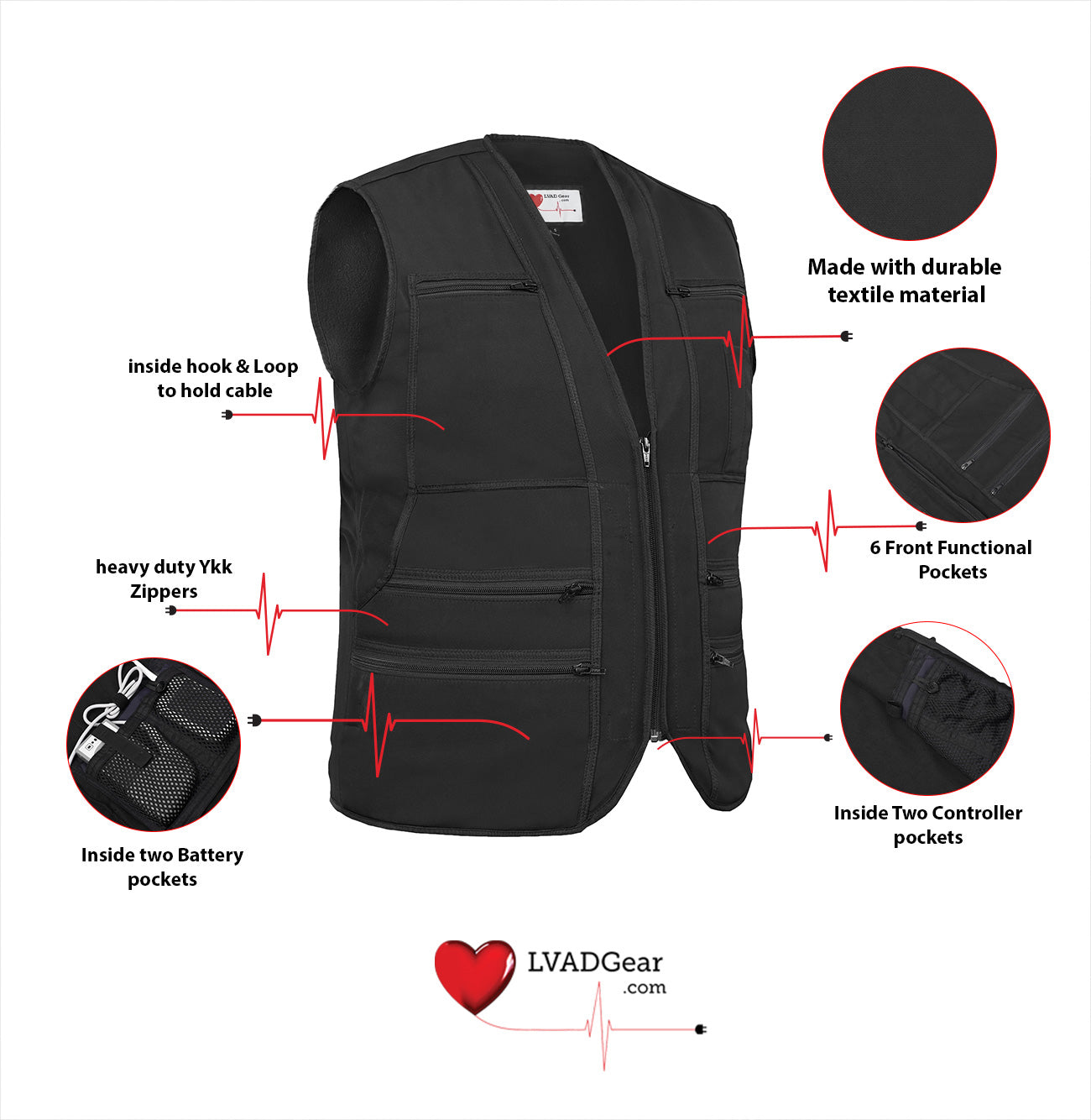 LVAD HeartMate Men’s Textile Vest – Black