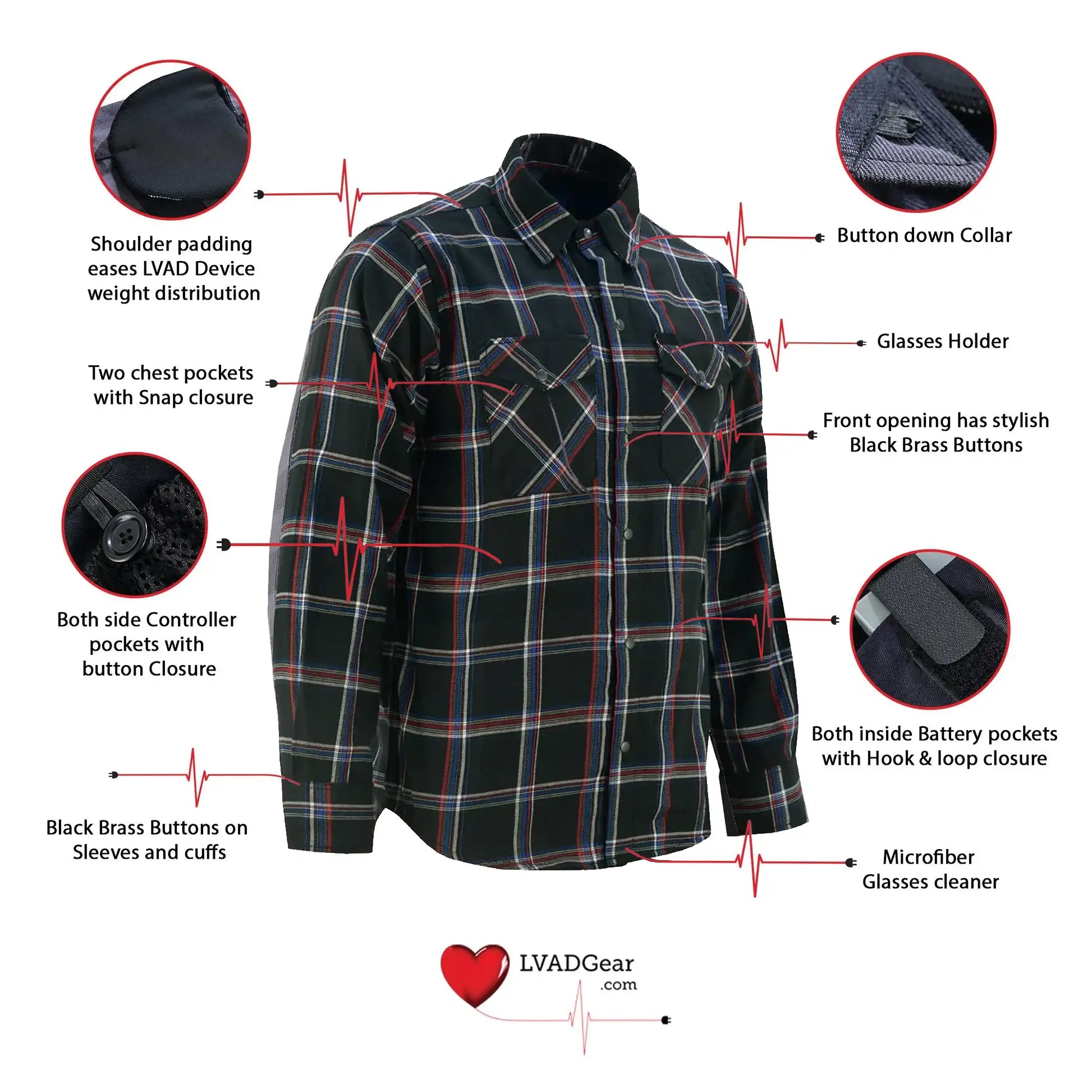 LVAD Men’s Flannel Shirt Black, Red & Blue