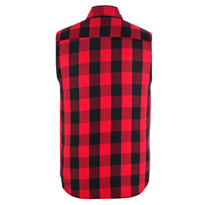 Men’s Red and Black Sleeveless Flannel