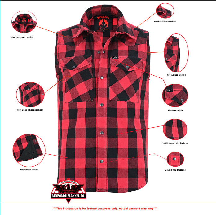 Men’s Red and Black Sleeveless Flannel