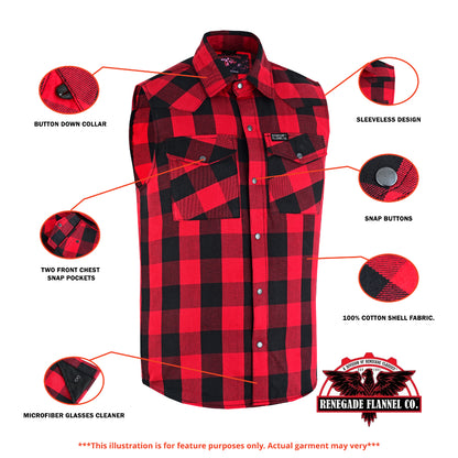 Men’s Red and Black Sleeveless Flannel