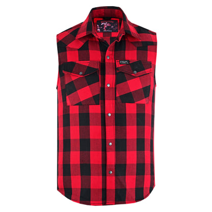 Men’s Red and Black Sleeveless Flannel