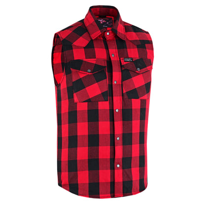 Men’s Red and Black Sleeveless Flannel