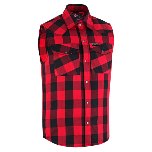 Men’s Red and Black Sleeveless Flannel