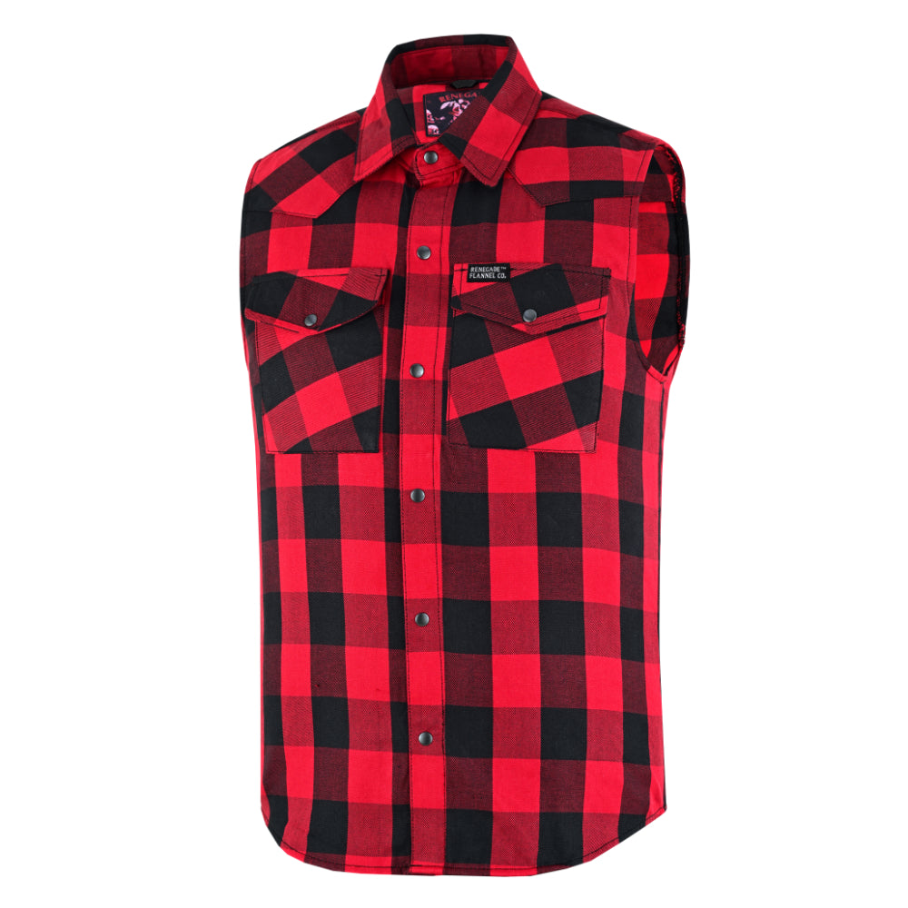 Men’s Red and Black Sleeveless Flannel