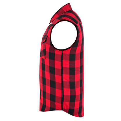 Men’s Red and Black Sleeveless Flannel