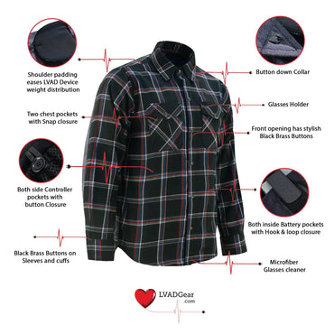 LVAD Men’s Flannel Shirt Black, Red & Blue - LVAD Gear